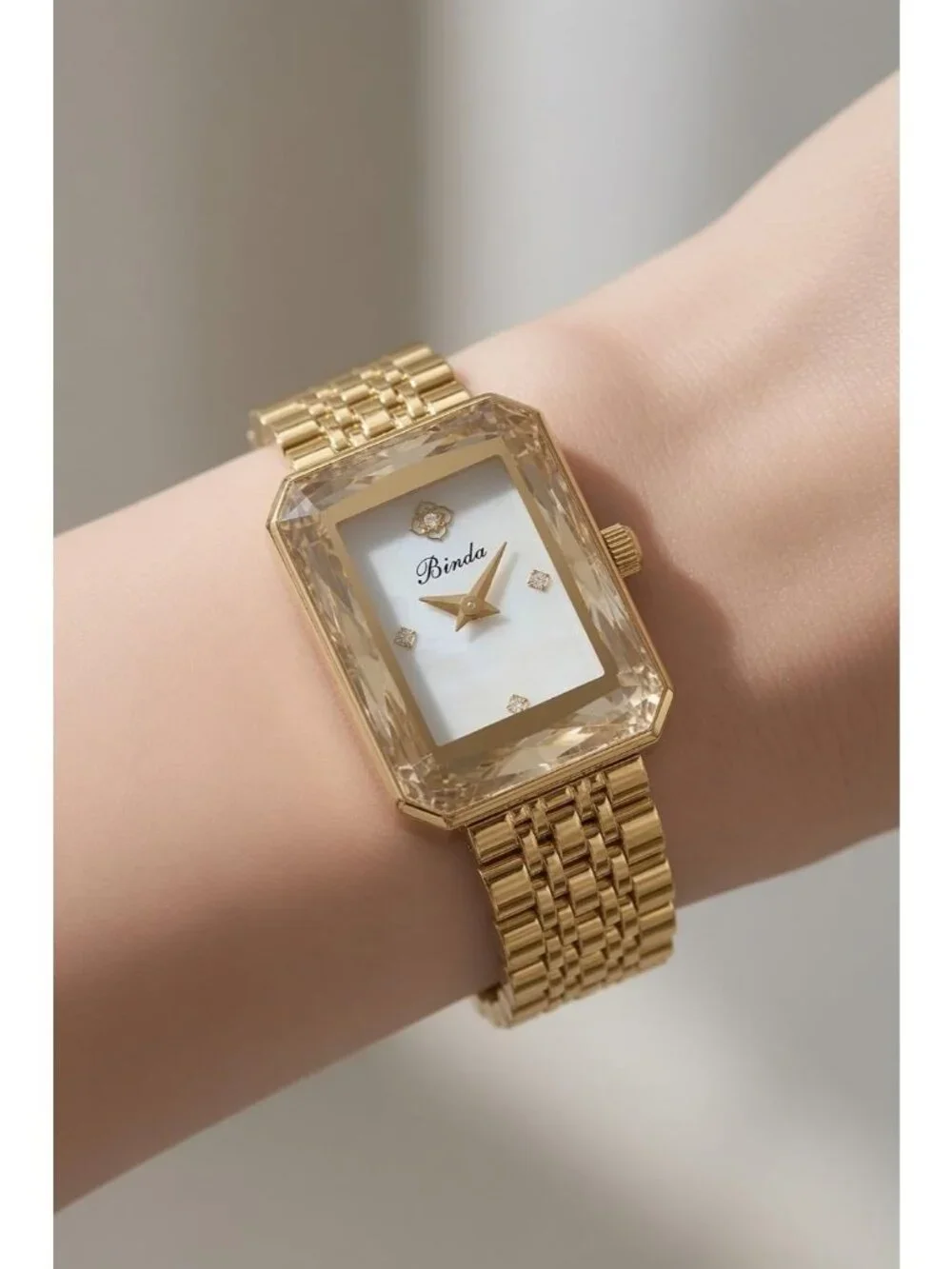 Women's Silver White Vintage Rectangular Case Stainless Steel Band Wrist Watch